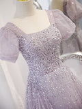 Prom Dress 2025 Mauve Sequin Beaded Tulle Puffed Sleeve Prom Dress 20880-unique elegant Prom Dresses-Mauve-Custom Size-vigocouture