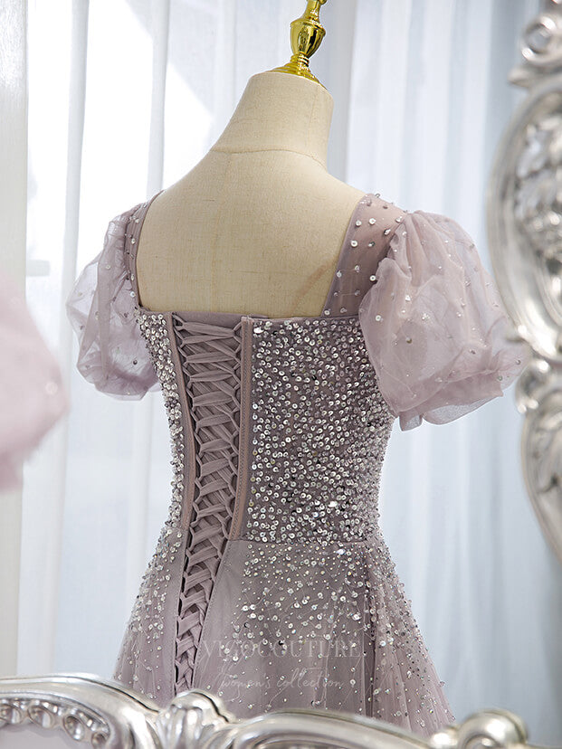 Prom Dress 2025 Mauve Sequin Beaded Tulle Puffed Sleeve Prom Dress 20880-unique elegant Prom Dresses-Mauve-Custom Size-vigocouture