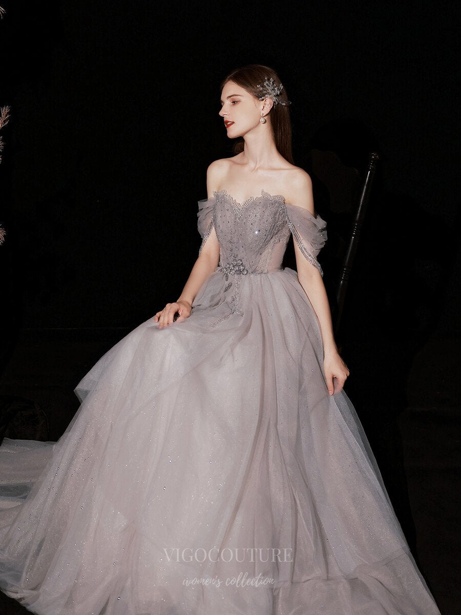 Prom Dress 2025 Mauve Strapless Tulle Beaded Prom Dress 20745-unique elegant Prom Dresses-Mauve-US2-vigocouture