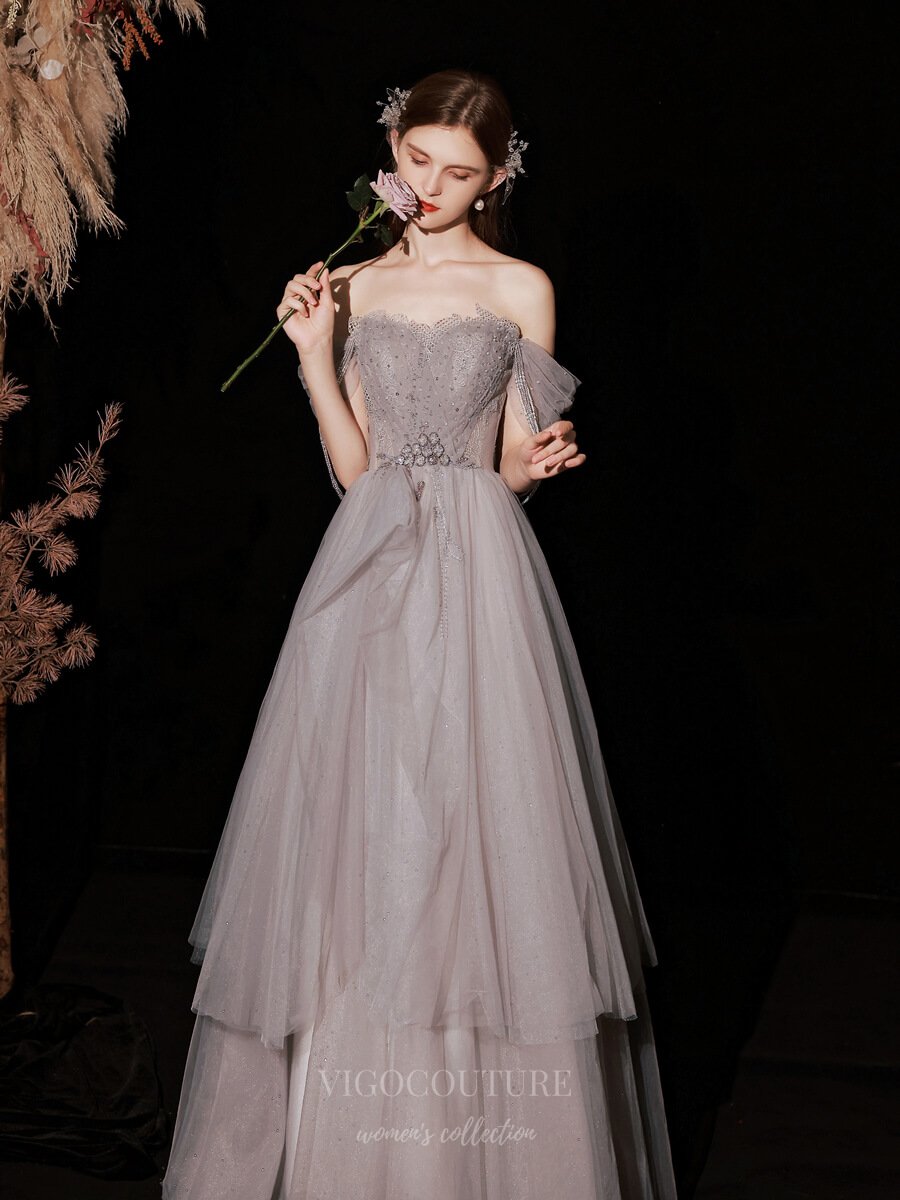 Prom Dress 2025 Mauve Strapless Tulle Beaded Prom Dress 20745-unique elegant Prom Dresses-Mauve-US2-vigocouture