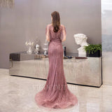 Prom Dress 2025 Mauve V-neck Beaded Mermaid Prom Dresses 20039-unique elegant Prom Dresses-Mauve-US2-vigocouture