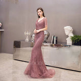 Prom Dress 2025 Mauve V-neck Beaded Mermaid Prom Dresses 20039-unique elegant Prom Dresses-Mauve-US2-vigocouture