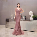 Prom Dress 2025 Mauve V-neck Beaded Mermaid Prom Dresses 20039-unique elegant Prom Dresses-Mauve-US2-vigocouture