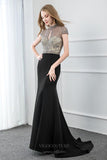 Prom Dress 2025 Mermaid Beaded High Neck Cap Sleeve Prom Dress 20749-unique elegant Prom Dresses-Grey-US2-vigocouture