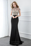 Mermaid Beaded High Neck Cap Sleeve Prom Dress 20749