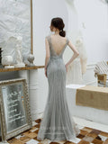 Prom Dress 2025 Mermaid Beaded Prom Dress 20219-unique elegant Prom Dresses-Grey-US2-vigocouture