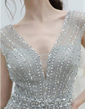 Prom Dress 2025 Mermaid Beaded Prom Dress 20219-unique elegant Prom Dresses-Grey-US2-vigocouture