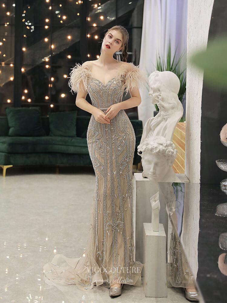 Prom Dress 2025 Mermaid Beaded Prom Dress 20234-unique elegant Prom Dresses-Khaki-US2-vigocouture