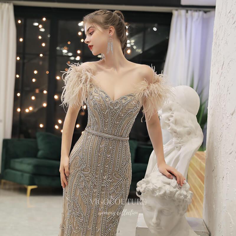 Prom Dress 2025 Mermaid Beaded Prom Dress 20234-unique elegant Prom Dresses-Khaki-US2-vigocouture