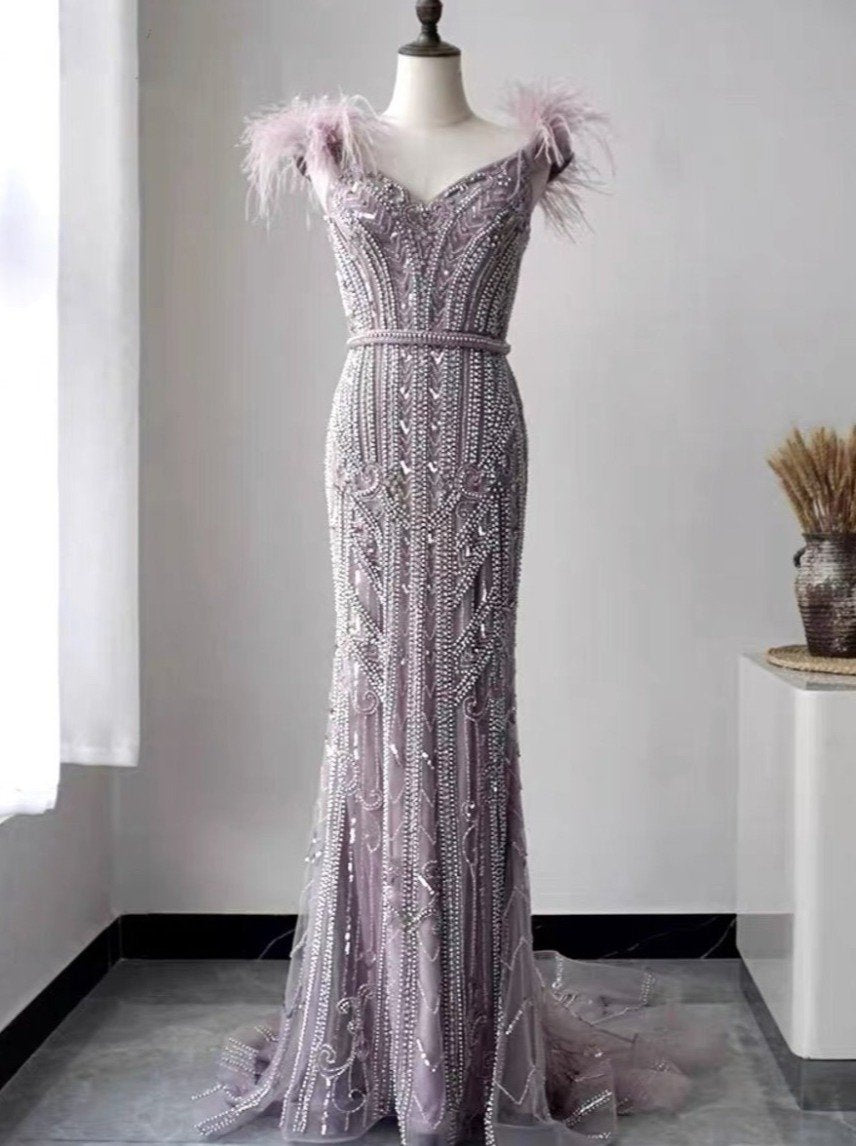 Prom Dress 2025 Mermaid Beaded Prom Dress 20234-unique elegant Prom Dresses-Mauve-US2-vigocouture