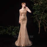 Prom Dress 2025 Mermaid Beaded Prom Dresses 20118-unique elegant Prom Dresses-Champagne-US2-vigocouture