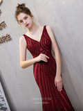 Prom Dress 2025 Mermaid Beaded V-Neck Prom Dress 20212-unique elegant Prom Dresses-Red-US2-vigocouture