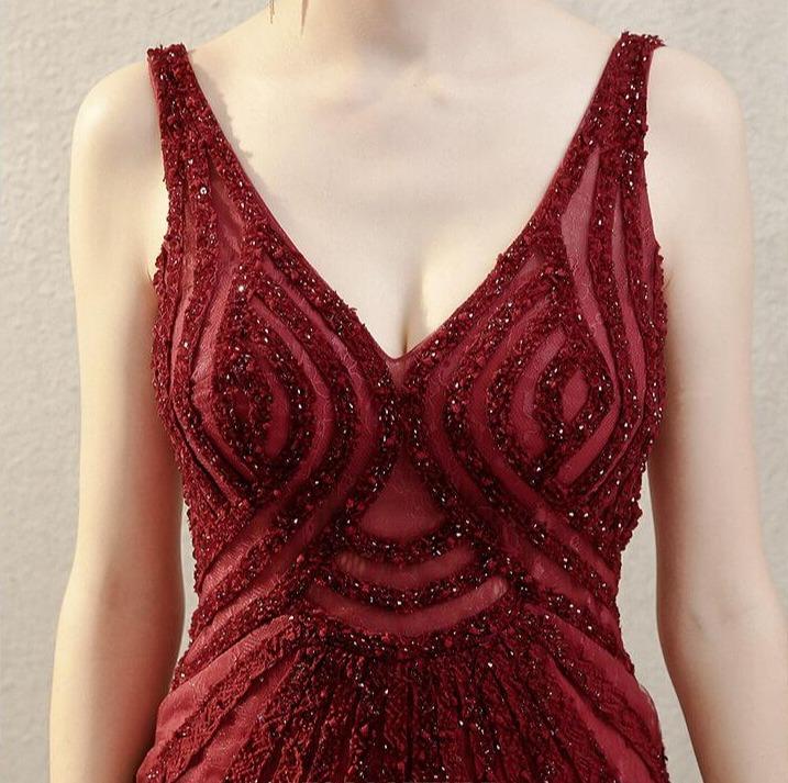 Prom Dress 2025 Mermaid Beaded V-Neck Prom Dress 20212-unique elegant Prom Dresses-Red-US2-vigocouture