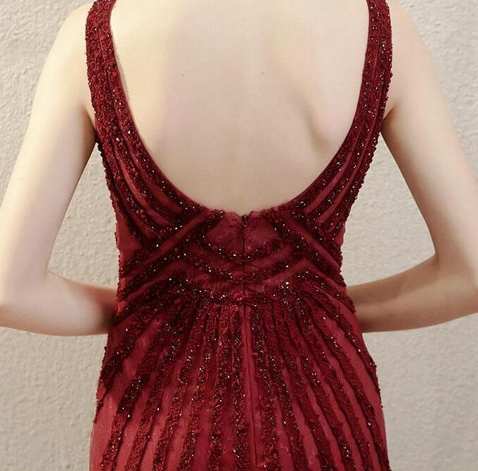 Prom Dress 2025 Mermaid Beaded V-Neck Prom Dress 20212-unique elegant Prom Dresses-Red-US2-vigocouture