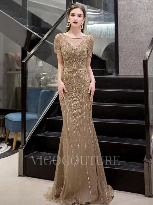 Prom Dress 2025 Mermaid Boatneck Beaded Prom Dresses 20007-unique elegant Prom Dresses-Mocha-US2-vigocouture