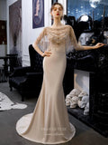 Prom Dress 2025 Mermaid Formal Dresses Beaded Evening Dresses-unique elegant Prom Dresses-Taupe-US2-vigocouture