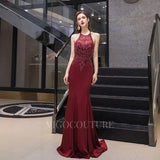 Prom Dress 2025 Mermaid Halter Neck Beaded Prom Dresses 20115-unique elegant Prom Dresses-Red-US2-vigocouture