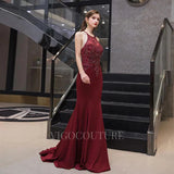 Prom Dress 2025 Mermaid Halter Neck Beaded Prom Dresses 20115-unique elegant Prom Dresses-Red-US2-vigocouture