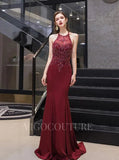 Prom Dress 2025 Mermaid Halter Neck Beaded Prom Dresses 20115-unique elegant Prom Dresses-Red-US2-vigocouture