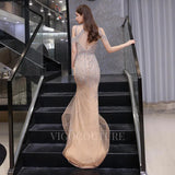 Prom Dress 2025 Mermaid High Neck Prom Dresses Beaded Evening Dresses 20079-unique elegant Prom Dresses-Champagne-US2-vigocouture