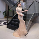 Prom Dress 2025 Mermaid High Neck Prom Dresses Beaded Evening Dresses 20079-unique elegant Prom Dresses-Champagne-US2-vigocouture