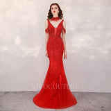 Prom Dress 2025 Mermaid High Neck Prom Dresses Beaded Evening Dresses 20079-unique elegant Prom Dresses-Red-US2-vigocouture