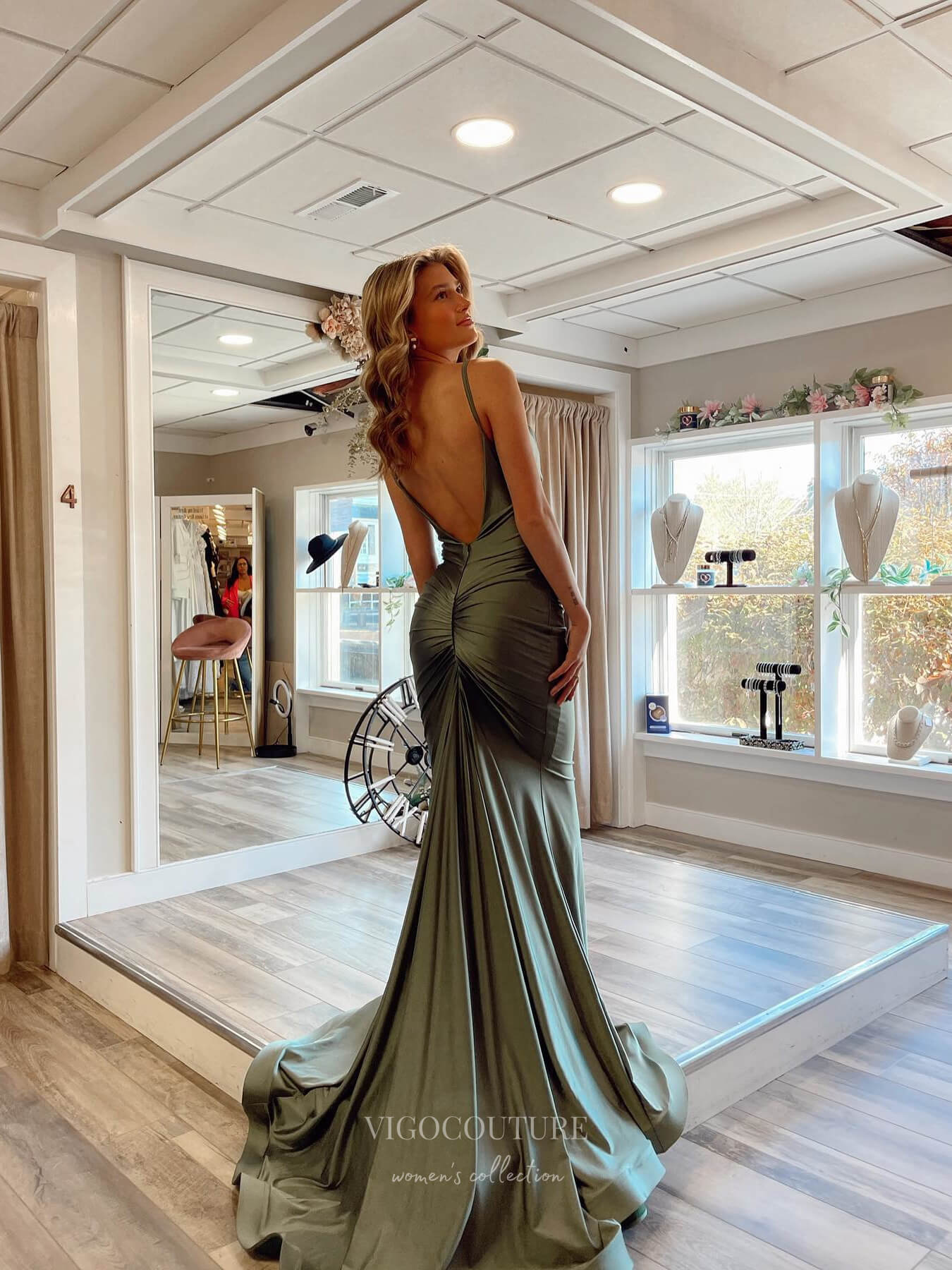 Prom Dress 2025 Mermaid Satin Cheap Prom Dresses Beaded Neckline Spaghetti Strap 24072-unique elegant Prom Dresses-Navy Blue-Custom Size-vigocouture