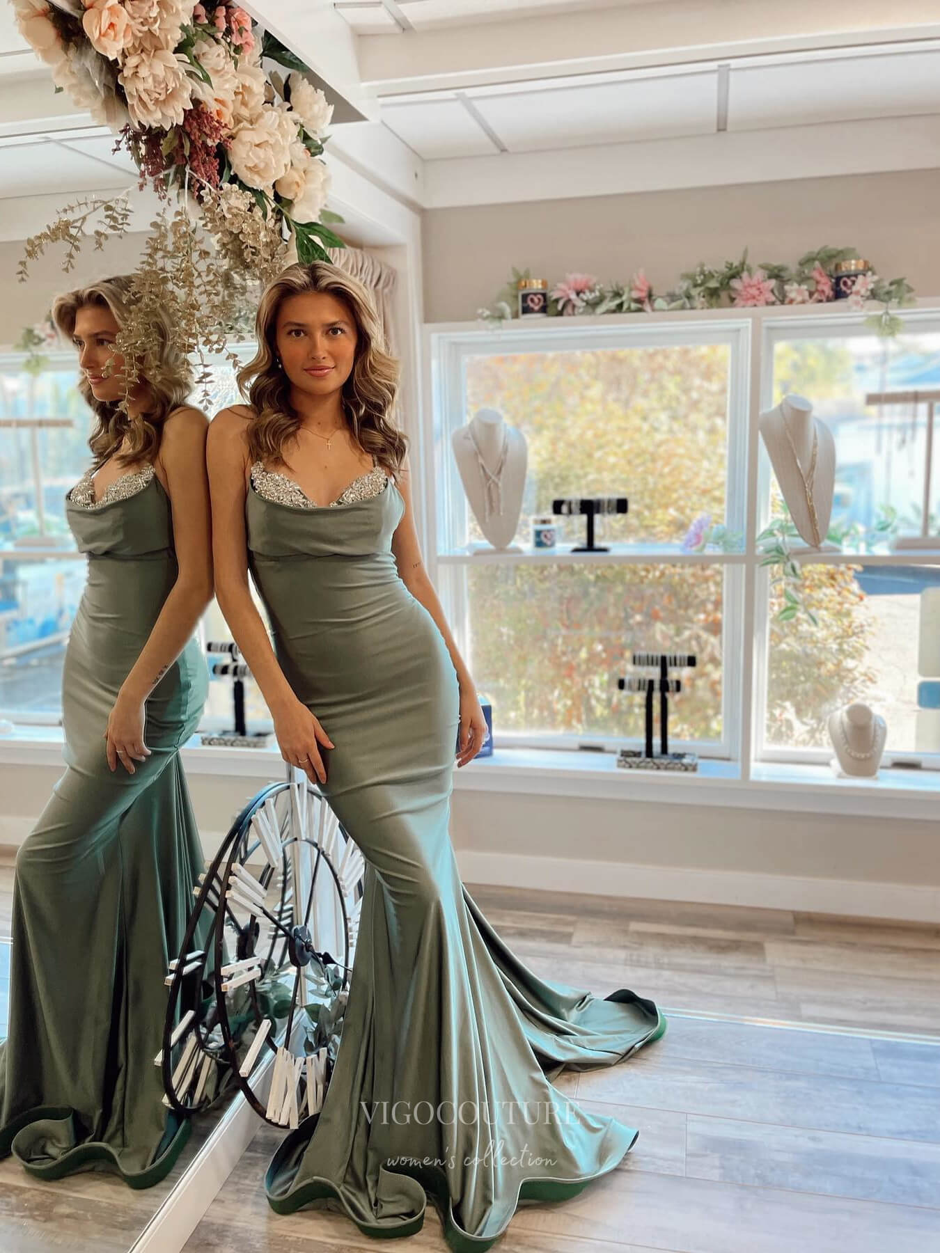 Prom Dress 2025 Mermaid Satin Cheap Prom Dresses Beaded Neckline Spaghetti Strap 24072-unique elegant Prom Dresses-Navy Blue-Custom Size-vigocouture