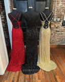 Prom Dress 2025 Mermaid Sequin Prom Dresses With Slit Spaghetti Strap Evening Dress 21796-unique elegant Prom Dresses-Burgundy-US2-vigocouture