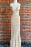 Prom Dress 2025 Mermaid Sequin Prom Dresses with Slit Spaghetti Strap Evening Dress 21930-unique elegant Prom Dresses-Champagne-US0-vigocouture