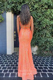 Prom Dress 2025 Mermaid Sequin Prom Dresses with Slit Spaghetti Strap Evening Dress 21930-unique elegant Prom Dresses-Orange-US0-vigocouture