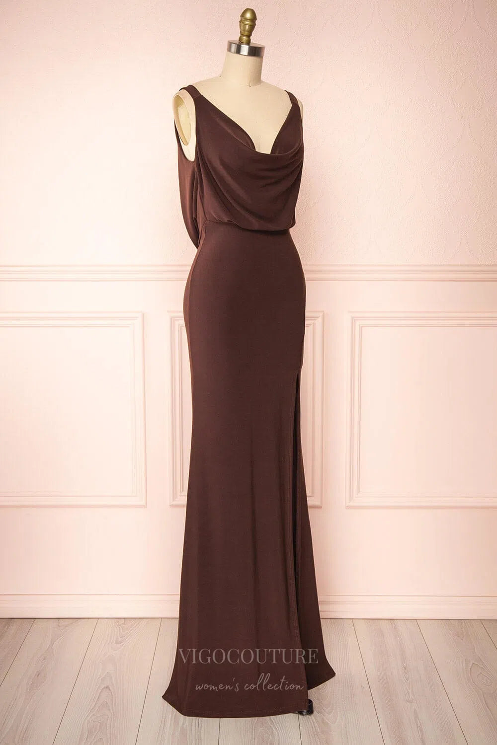 Prom Dress 2025 Mermaid Stretchable Woven Bridesmaid Dress Pleated Prom Dress 20862-unique elegant Prom Dresses-Brown-US2-vigocouture