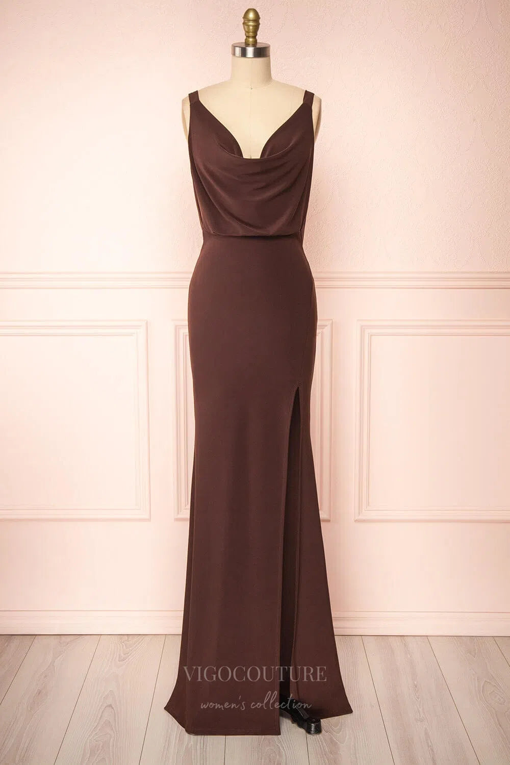 Prom Dress 2025 Mermaid Stretchable Woven Bridesmaid Dress Pleated Prom Dress 20862-unique elegant Prom Dresses-Brown-US2-vigocouture