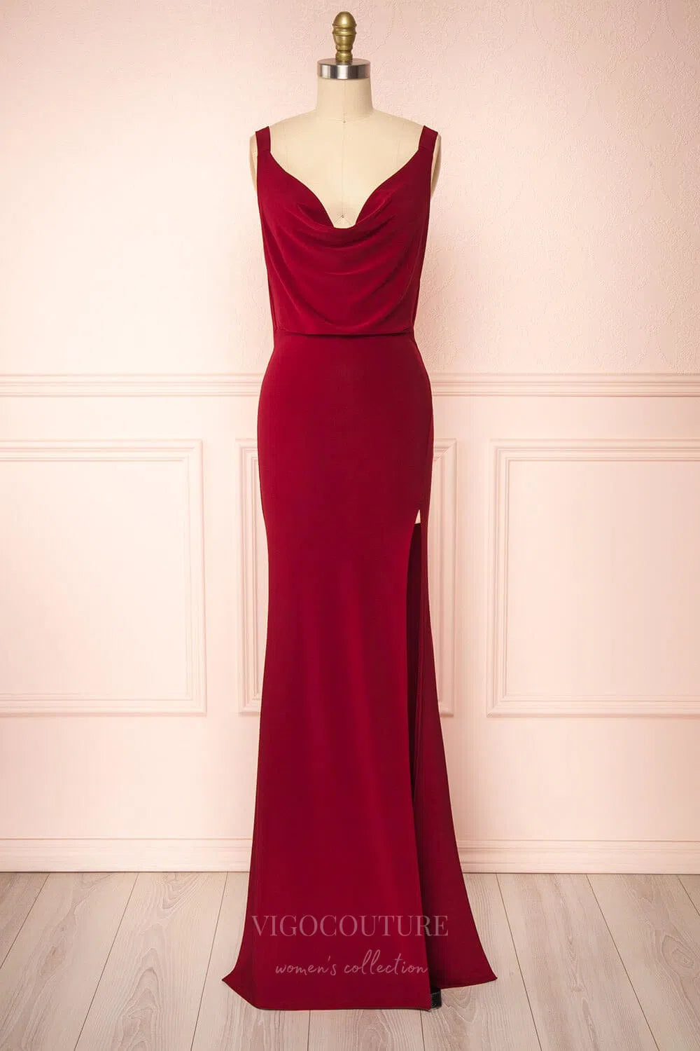 Prom Dress 2025 Mermaid Stretchable Woven Bridesmaid Dress Pleated Prom Dress 20862-unique elegant Prom Dresses-Burgundy-US2-vigocouture