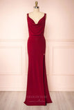 Prom Dress 2025 Mermaid Stretchable Woven Bridesmaid Dress Pleated Prom Dress 20862-unique elegant Prom Dresses-Burgundy-US2-vigocouture