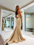 Prom Dress 2025 Mocha Pleated Satin Strapless Prom Dresses Feather Mermaid Evening Dress 24100-unique elegant Prom Dresses-Mocha-Custom Size-vigocouture