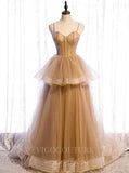 Mocha Tiered Prom Dress 2022 Spaghetti Strap Formal Dress 20513