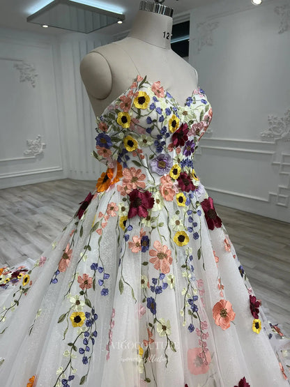 Prom Dresses 2025 to impress Multicolor Floral Embroidered Ball Gown with Sparkle Tulle and Removable Sleeves – F004-vigocouture-vigocouture