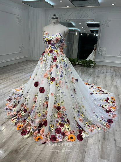 Prom Dresses 2025 to impress Multicolor Floral Embroidered Ball Gown with Sparkle Tulle and Removable Sleeves – F004-vigocouture-vigocouture