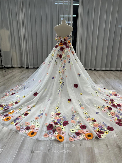 Prom Dresses 2025 to impress Multicolor Floral Embroidered Ball Gown with Sparkle Tulle and Removable Sleeves – F004-vigocouture-vigocouture