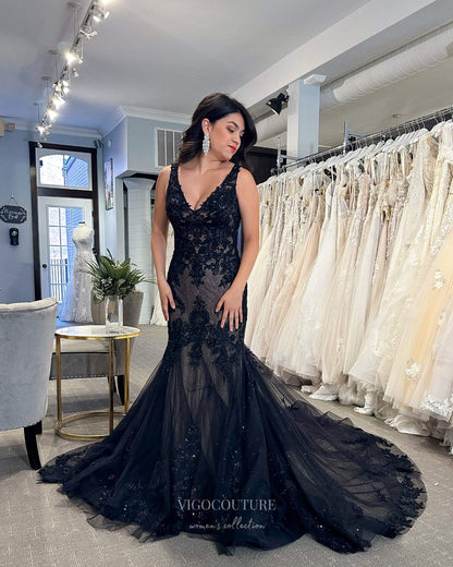 navy blue lace mermaid dress Elegant V Neck Long Lace Mermaid Evening Dresses