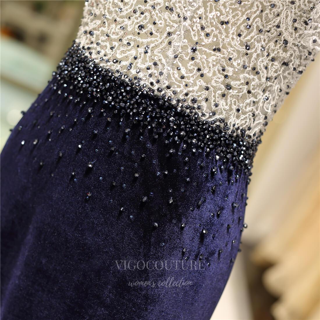 Prom Dress 2025 Navy Blue Beaded Mermaid Prom Dress 20290-unique elegant Prom Dresses-Navy Blue-US2-vigocouture