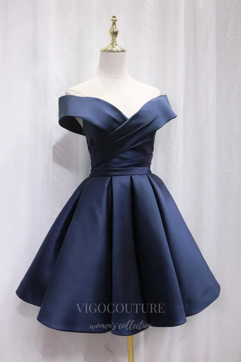 Navy Blue Homecoming Dress Satin Hoco Dress hc055 Navy Blue / US6 Navy Blue Homecoming Dress Satin Hoco Dress hc055 Navy Blue / US6