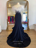 Prom Dress 2025 Navy Blue Mermaid Prom Dresses Sweetheart Neck Feather Formal Dress 21556-unique elegant Prom Dresses-Navy Blue-US2-vigocouture