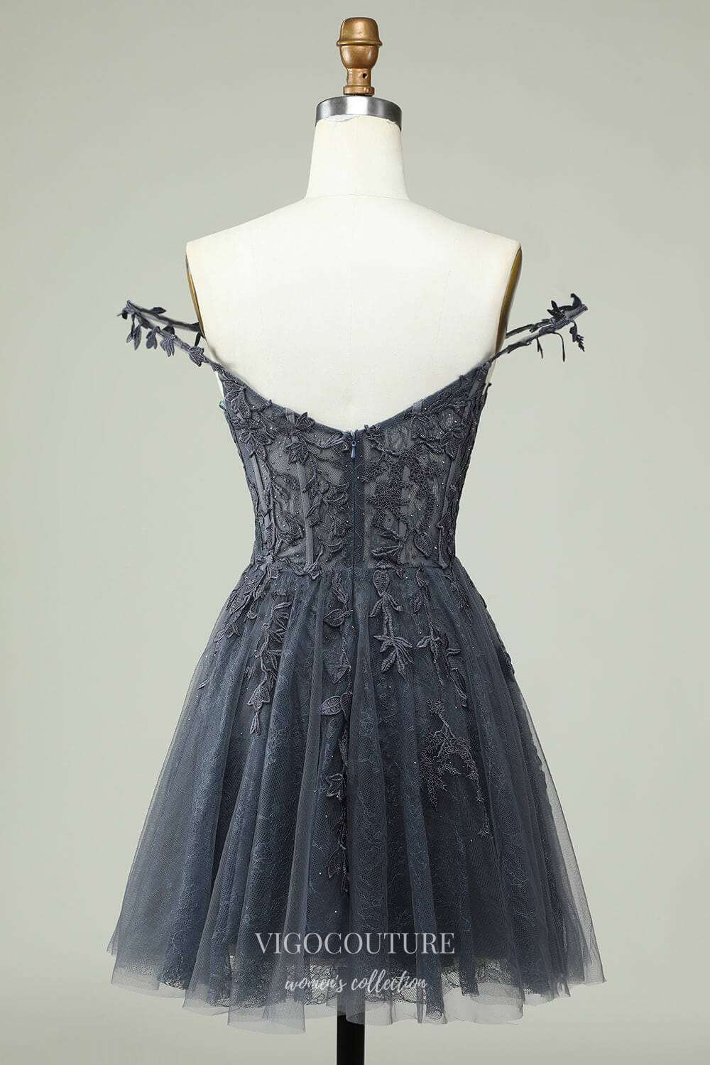 Navy Blue Spaghetti Strap Homecoming Dresses Lace Applique Back to Sch vigocouture Navy Blue Spaghetti Strap Homecoming Dresses Lace Applique Back to Sch vigocouture