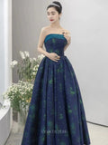 Prom Dresses 2025 to impress Navy Blue Sparkly Satin Prom Dresses Strapless Formal Dresses SU082-vigocouture-vigocouture