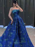 Prom Dresses 2025 to impress Navy Blue Sparkly Satin Prom Dresses Strapless Formal Dresses SU082-vigocouture-vigocouture