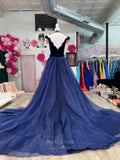 Prom Dress 2025 Navy Blue Velvet Prom Dresses with Organza Overskirt Off the Shoulder 24210-unique elegant Prom Dresses-Navy Blue-Custom Size-vigocouture