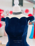 Prom Dress 2025 Navy Blue Velvet Prom Dresses with Organza Overskirt Off the Shoulder 24210-unique elegant Prom Dresses-Navy Blue-Custom Size-vigocouture