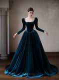 Prom Dresses 2025 to impress Nocturna - Teal Velvet Formal Gown with Long Sleeve-vigocouture-vigocouture